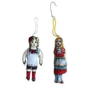 B Shackman Vintage Lot of 2 Dolls Alice in Wonderland Stuffed Christmas Ornament